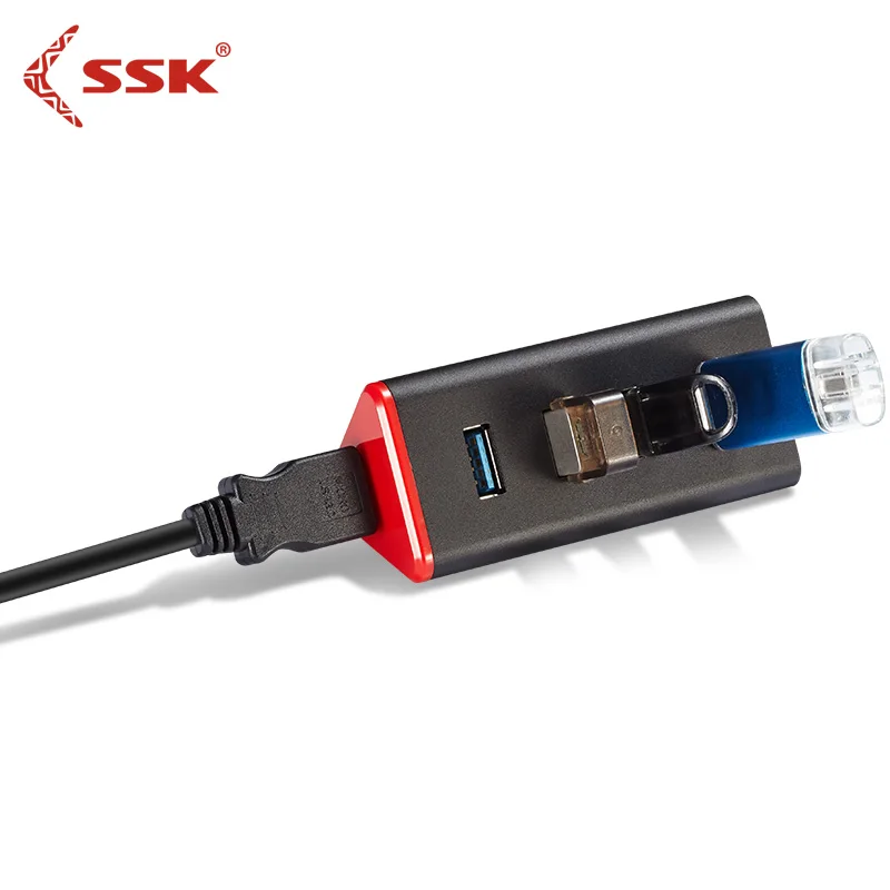 

SSK SHU028 4-port Mini USB 3.0 usb Hub Portable Splitter Built-in Safety Protection Transmission Speed 5Gbps Aliminium