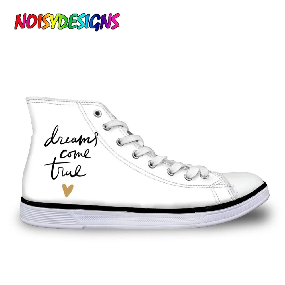 

NOISYDESIGNS Simple Design Letter Stylish White Teen Girl Canvas Shoes Casual High-top Vulcanize Shoes Custom Women Summer
