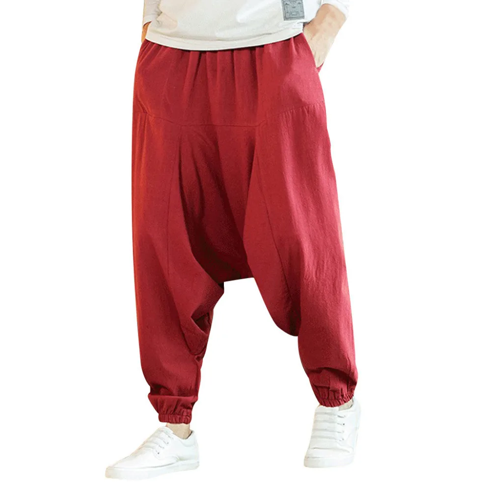 2019 men's casual fashion harem pants loose solid color hip hop style cotton trousers jogging pants outdoor sports pants  4 (3)