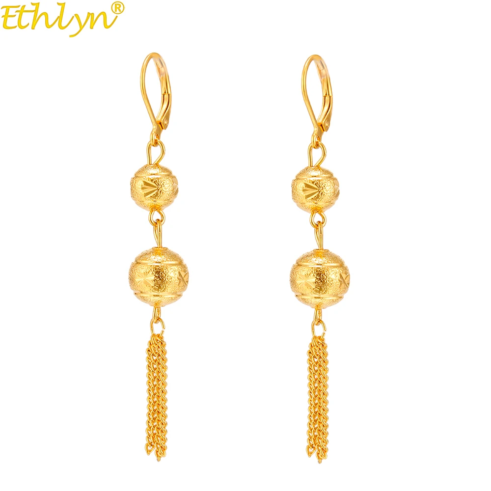 

Ethlyn Jewelry Beads Round Balls Tassel Dangle Earrings Cooper Metal Gold Color Women Girl Friend Gifts E94