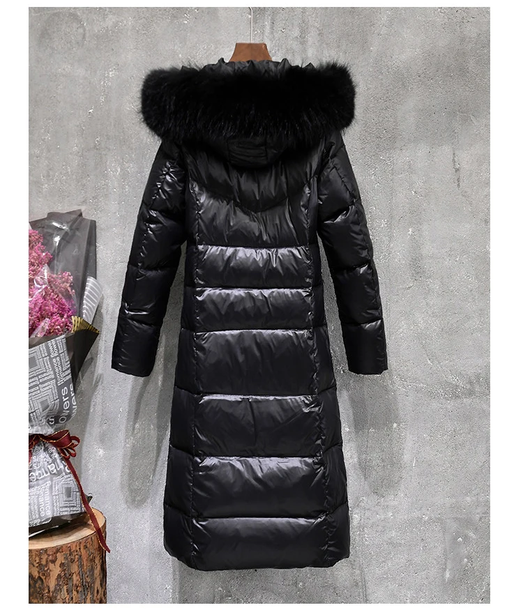 Роскошное длинное женское зимнее пальто с воротником из натурального меха, женский пуховик на белом утином пуху, плотная теплая верхняя одежда, пальто размера плюс 3XL