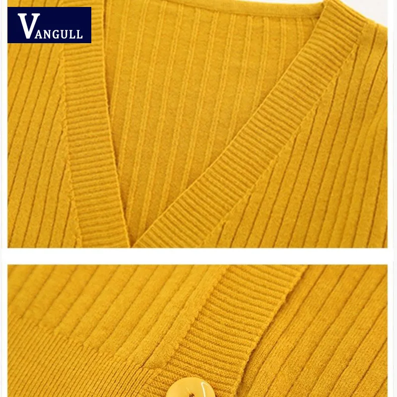 Vangull/вязаные женские шерстяные кофты, пальто, новая однотонная весенне-Осенняя мода, v-образный вырез, длинный рукав, вязаный свитер, пальто, топы
