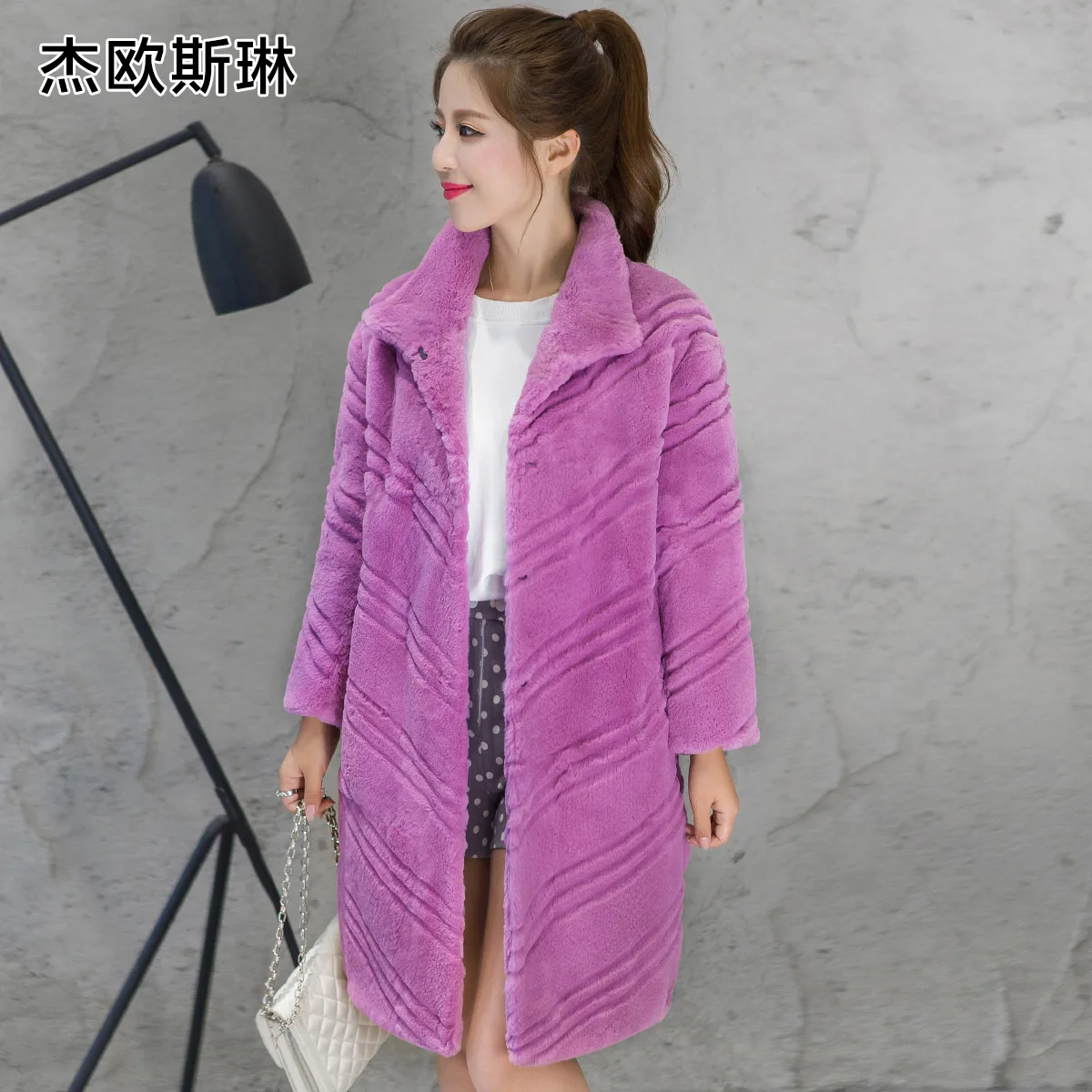 

New arrival fashion long style whole skin natural rex fur coat outerwear women wave cut real fur jacket free shipping g5829