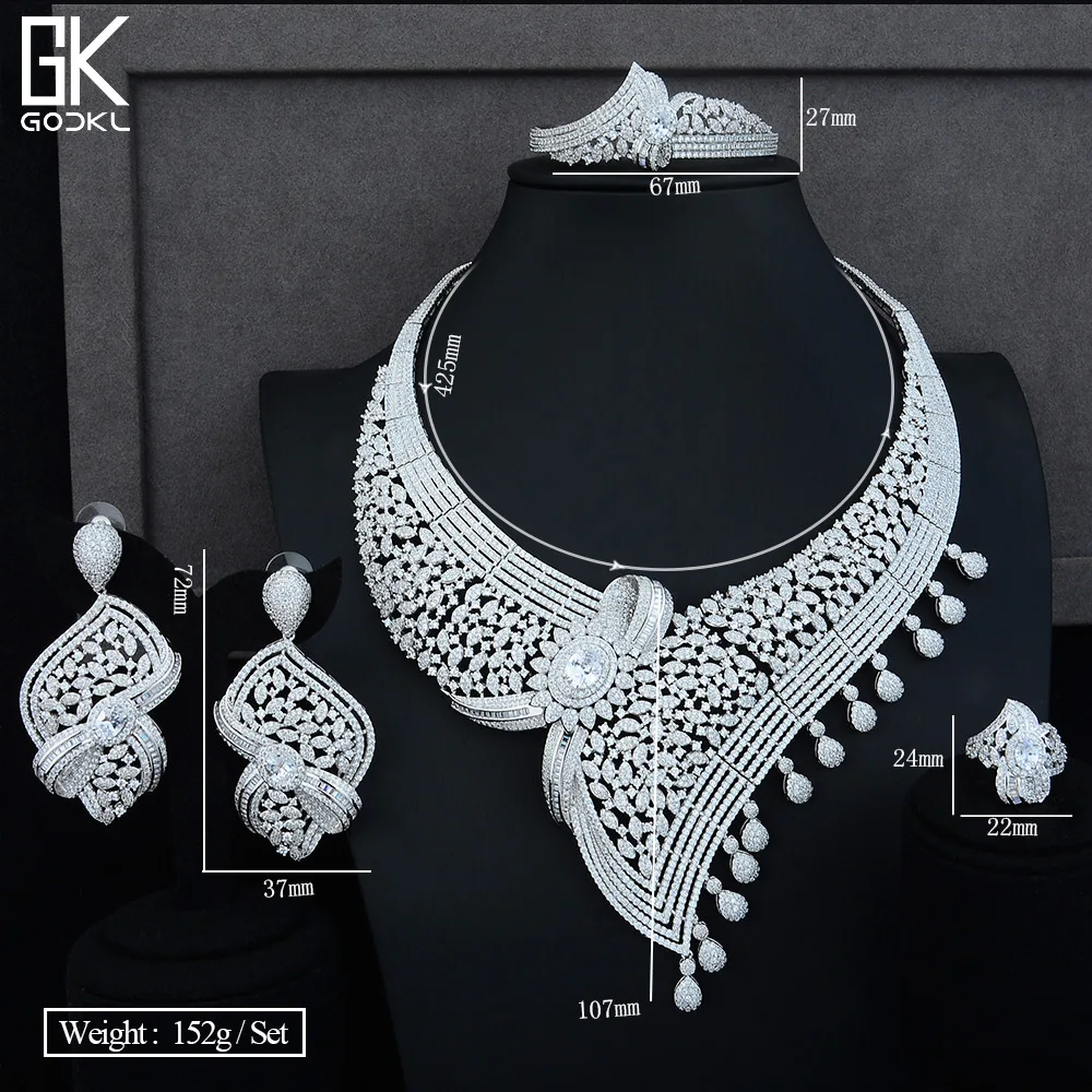 GODKI Trendy Luxury Geometric 4PC African Jewelry Sets For Women Wedding Cubic Zircon Crystal CZ Indian Dubai Bridal Jewelry Set