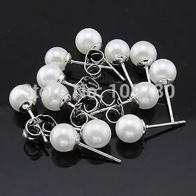 

ry00231 8mm White Shell Pearl Silver Stud Earrings Jewelry 30 pair A0422 -Top quality free shipping