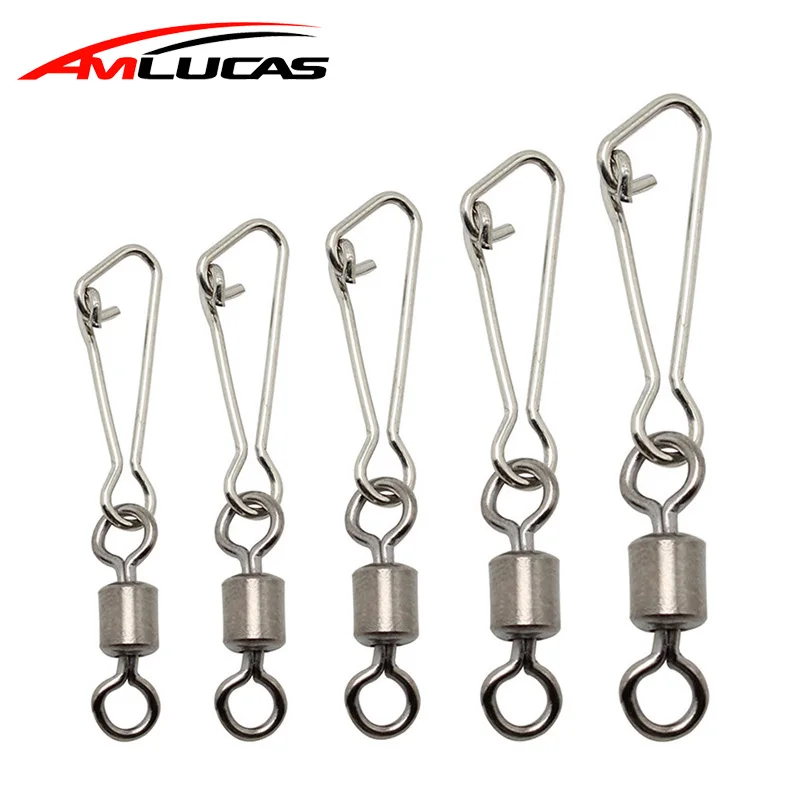 

50pcs/lot Fishing Connector Pin Bearing Rolling Swivel with Hooked Snap Fish Hook Connector Stainless Steel Fishhook Lure Tackle