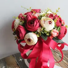 12 модель красный, белый розовый невесты свадебные шелковые цветы розы Букет невесты лента поддельные Свадебный букет de noiva