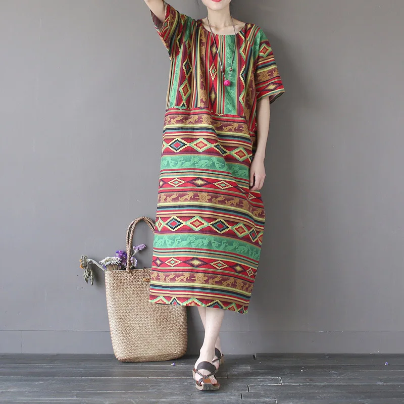 Wholesale Vestidos 2017 Summer Dress Vintage Geometry Striped Loose Short-sleeve Dresses Novelty Cotton Robe Plus Size Women Dresses Buy Cheap Vestidos 2017 Summer Dress Vintage Geometry Striped Loose Short-sleeve Dresses Novelty Cotton Robe Plus Size Women Dresses