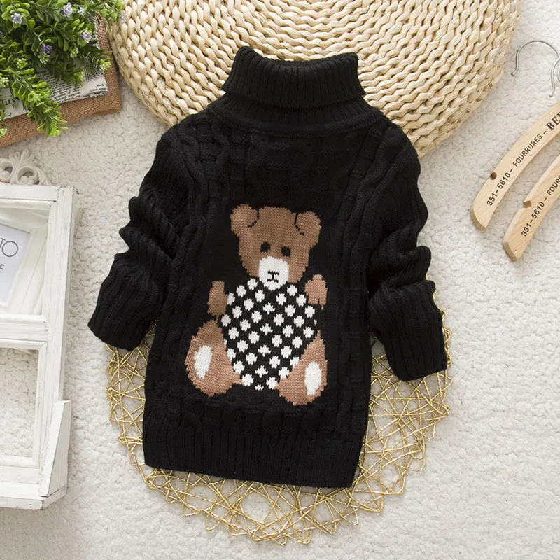 Пуловер большого размера; зимне-осенний свитер для маленьких детей; детские вязаные; свитер с высоким воротом для мальчиков и девочек; верхняя одежда для детей; 2T–8T - Цвет: Черный