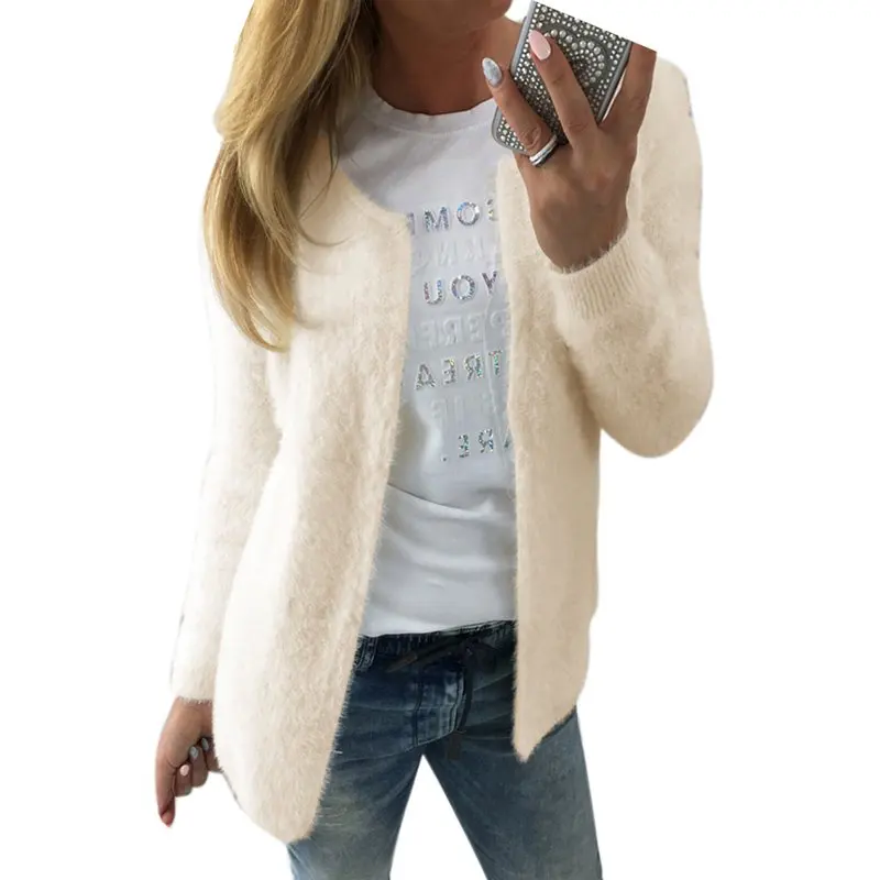 

Autumn Winter Warm Fluff Sweaters Women Long Sleeve Silm Knitted Cardigan Poncho Female Tricot Loose Outwear Girl