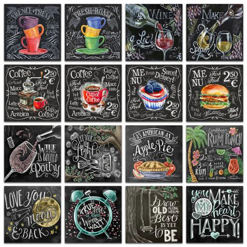 

Letter Food 5d diy Diamond Paintings Chalkboard Drawing Picture Embroidery Mosaic Diamonds Cross Stitch Kit Shop Home Wall Decor