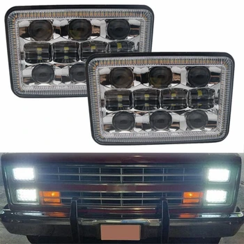 

TNOOG 2PCS 4x6inch DOT Approved Head Lamp Square 5'' 54W Hi/Lo beam LED Light with white DRL yellow turn signal For Ford Mustang