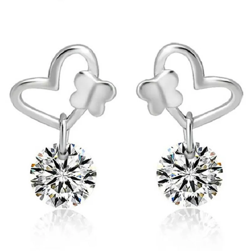 

925 Sterling Silver Jewelry Butterfly Love Heart-shaped Fashion Zircon Crystal Wholesale Beautiful Earrings SE74