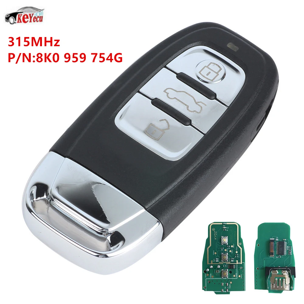 

KEYECU New Replacement Smart Remote Key 3 Button 315MHz for Audi Q5 A4L A5 A6 A7 A8 RS4 RS5 S4 S5 2009-2012 P/N:8K0 959 754G