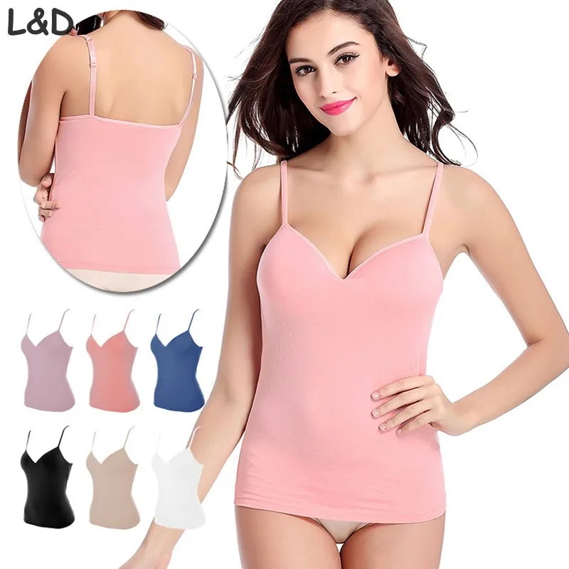 

Adjustable Strappy Built In Soft-cup Push-up Bra Tank Tops Women Sexy Smooth Modal Fitness Top Bralette Halter Camisole Bralet