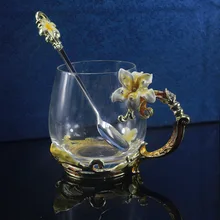 301-400 мл эмалированная чашка, европейская чашка с цветами лилии, бессвинцовая Хрустальная стеклянная чашка для влюбленных, подарок