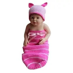 Лидер продаж ручной вязки Детские сто дней новорожденных Подставки для фотографий дикий кролик шерсть спальные мешки и шляпа Костюмы