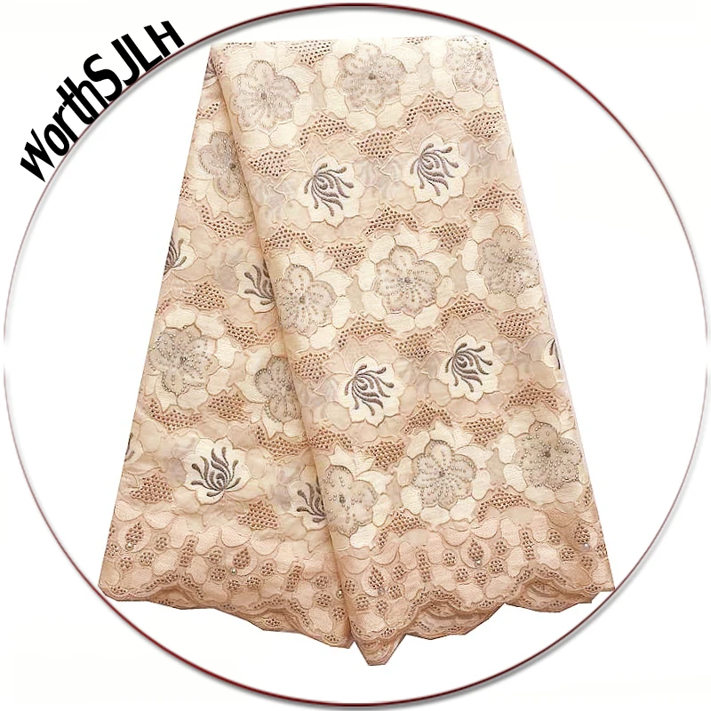 

Luxury Cotton Voile Swiss Lace Fabric 2018 High Quality Lace Latest African Laces Embroidery White Gold Lace Fabric With Stones