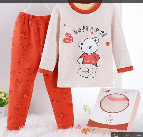 Pijama infantil/комплект одежды, зимняя детская хлопковая флисовая Пижама, пижамы для мальчиков и девочек детская рубашка+ штаны, комплект одежды, пижама - Цвет: Orange Bear print