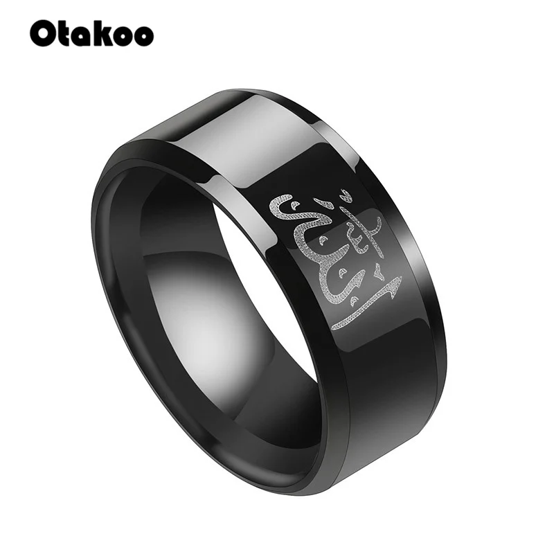 

Otakoo Religion Stainless Steel Muslim Allah Ring For Men Islam Arabic God Messager Black Women Ring Drop Shipping