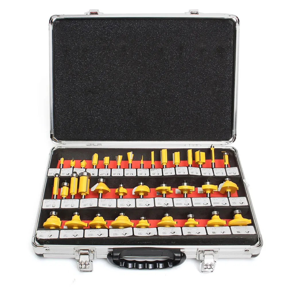

1/4 35 Pcs/Set Shank Router Bit Drill Bits Woodworking Rotary Tool Practical Durable Portable Hole Saw Set Yellow