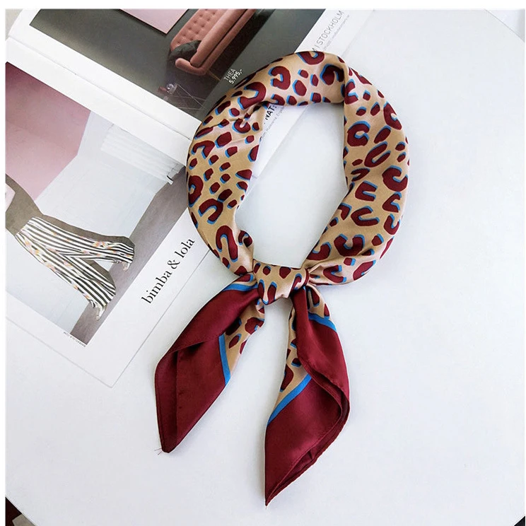 Роскошный бренд,, животный принт, женский Шелковый квадратный шарф из полиэстера, платок с леопардовым принтом, Женское Ожерелье LL181036