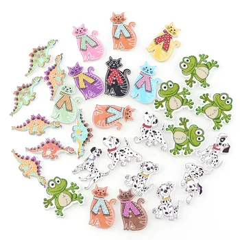 

50PC Frog Cat Dog Wooden Buttons Mix Animals Dinosaur Sewing Accessories 2 Holes Wood Decorative Scrapbooking Sewing Buttons