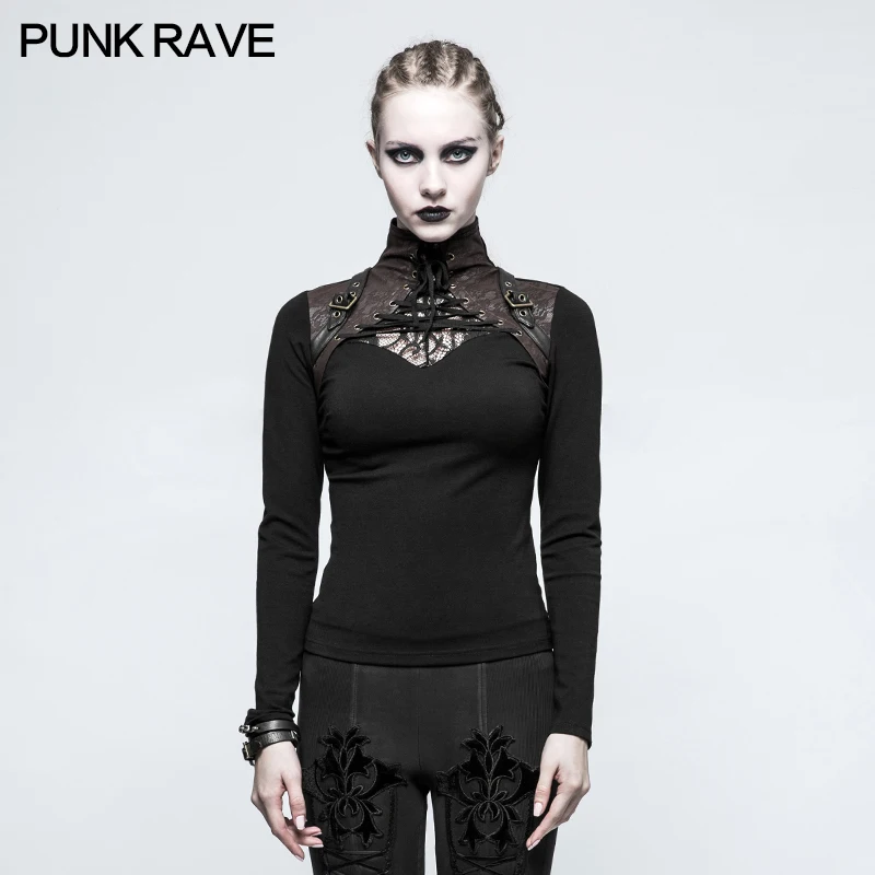 Punk Rave New Fashion Women's Black Visual Kei Gothic Steampunk Long Sleeve T-shirt | Женская одежда