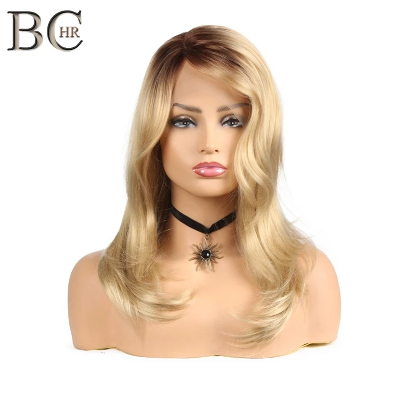 

BCHR 24 Inch Blonde 13*4 Synthetic Lace Front Wigs For Women Long Wavy Heat Resistant Fiber Ombre Wig Free Shipping