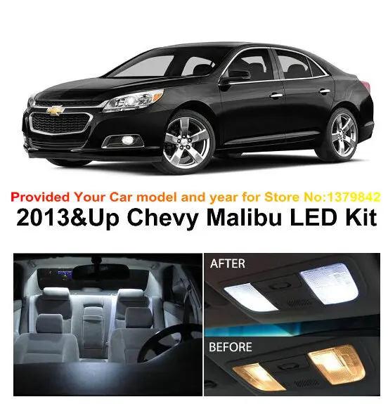 

Free Shipping 5Pcs/Lot car-styling Xenon White Canbus Package Kit LED Interior Lights For Chevy Malibu 2013 & Up