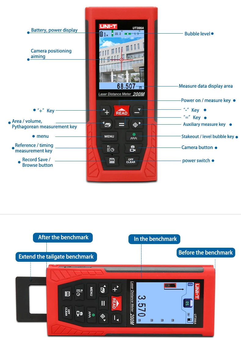 UNI-T UT398A 200 м Лазерные дальномеры Lofting test инструмент выравнивания площади объем UDISK 16 ГБ и JPEG хранения