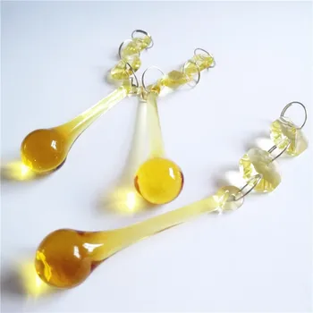 

22pcs Yellow 16*60mm Prisms Water Drop With 14mm Octagon Beads Chandelier Crystals Raindrop Glass Lamp Parts For Sales