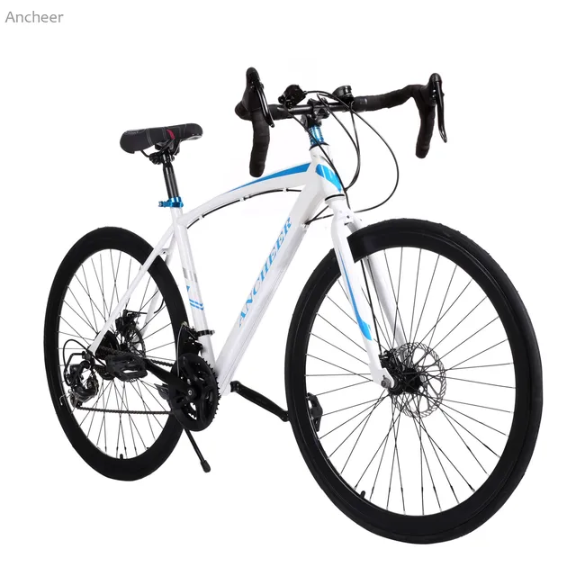 Cheap Ancheer 26 inch Wheel Road Bike Aluminum Alloy Frame Road Bicycle Aluminum Carbon Fiber Fork Road Cycling White&Blue 