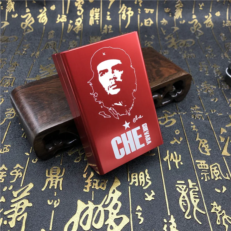 DIY Che Guevara портсигар чехол Металл с лазерной гравировкой сигаретные коробки мужские карманные курительные автоматические коробки красный черный золотой синий - Цвет: 07-red