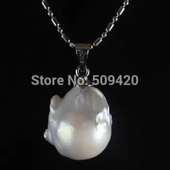 

Free shipping ~~ W&O667 >>Classical about 18mm huge southsea baroque white pearl pendant Necklaces