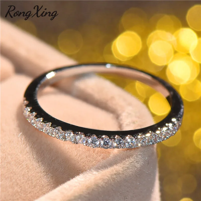

RongXing Small Round Zircon Gold/Silver/Rose Gold Color Rings For Women Wedding White/Yellow/Rose Gold Filled Shining Stone Ring