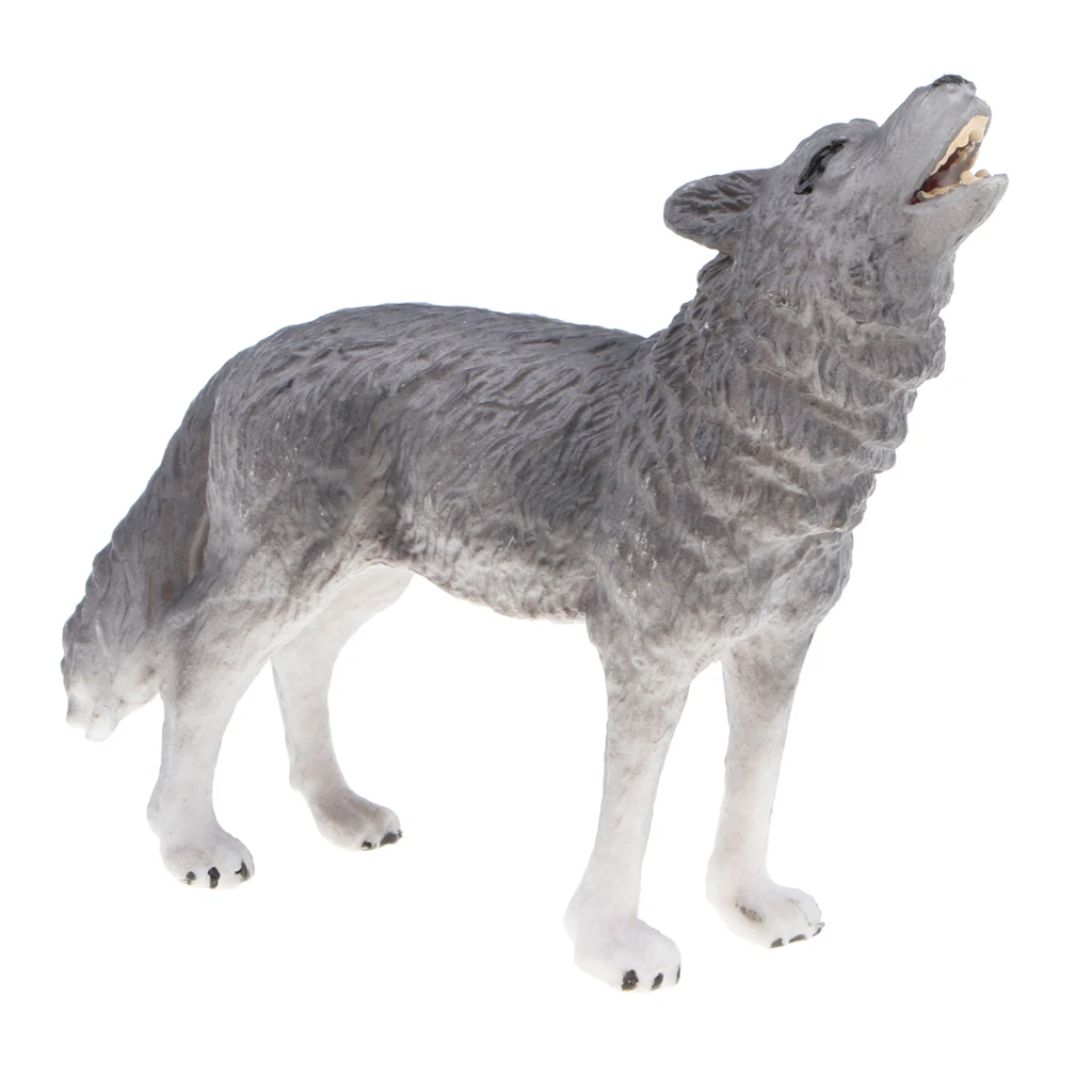 3 Inch Plastic Realistic Wild Animal Model Grey Howling Wolf Action Figure Doll Toy for Kids Toddlers Gift Home Decor Collection