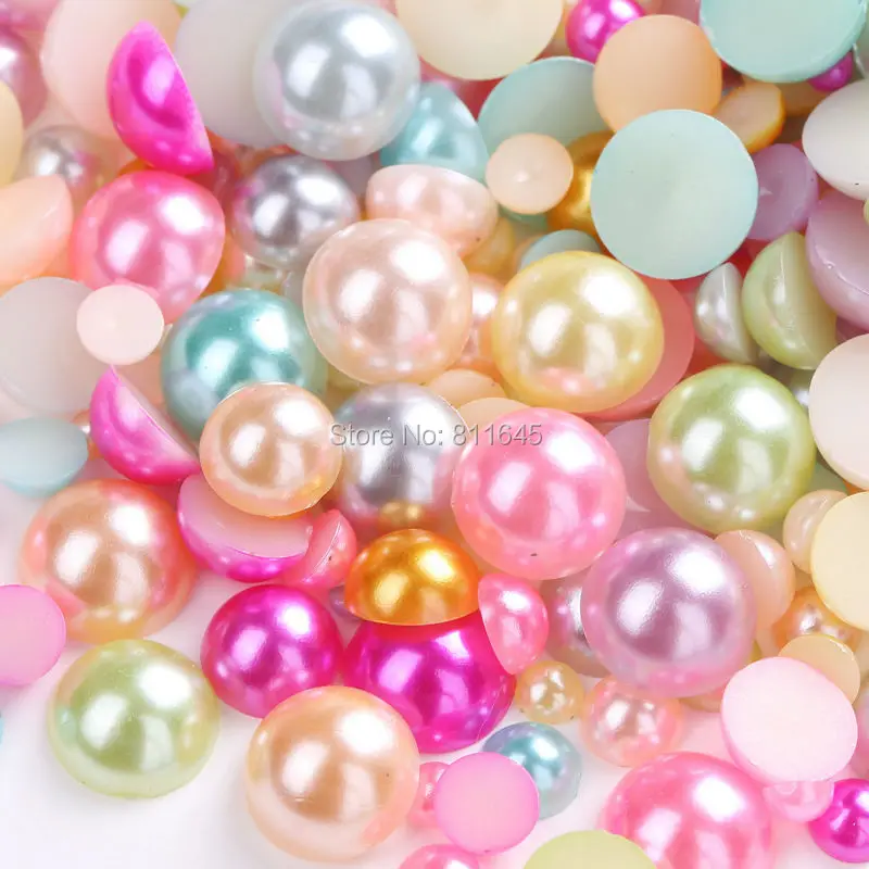 

Free Shipping 1000pcs 2/3/4/5/6/8/10mm Mixed Colorful Plastic ABS Imitation Half Round Pearls Beads For DIY Jewelry Accessories