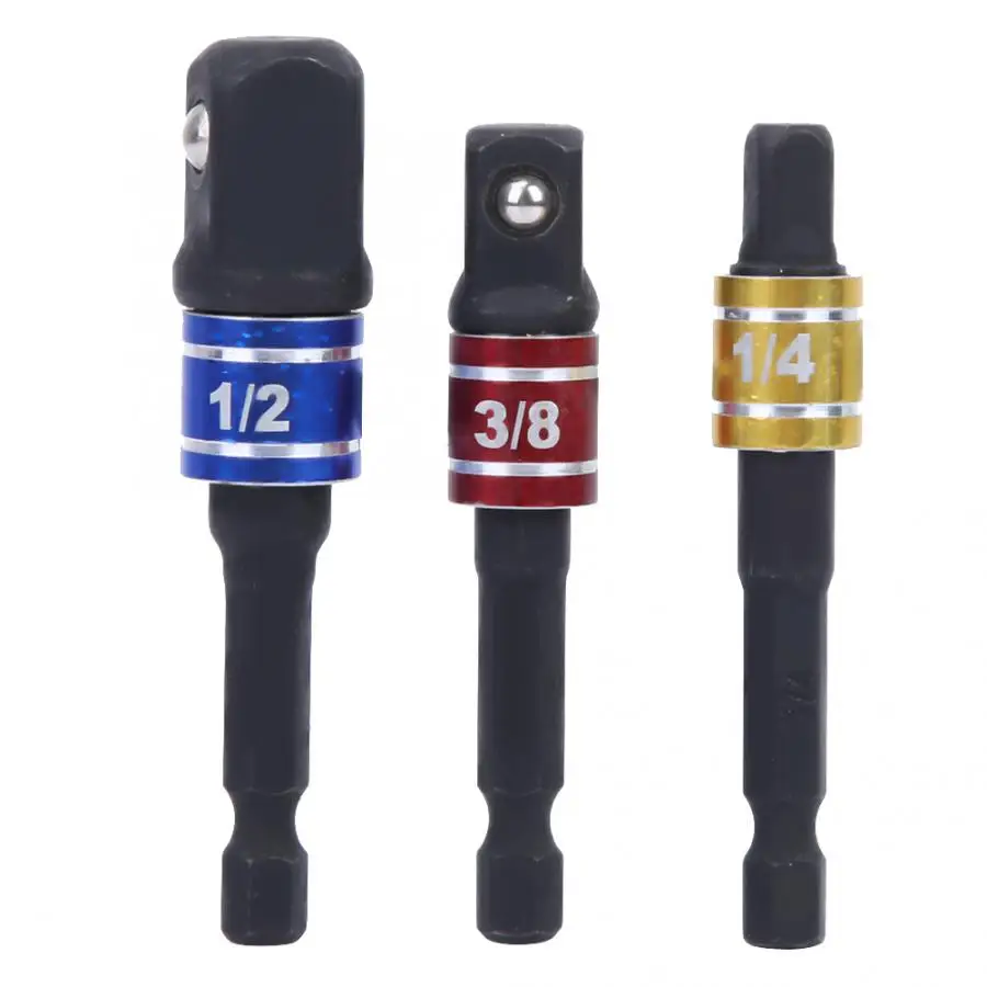3 Pcs Red Yellow Blue CR-V Steel Socket Adapter Bar Extension Rod 1/2'' 3/8'' 1/4'' Socket Adapter Set