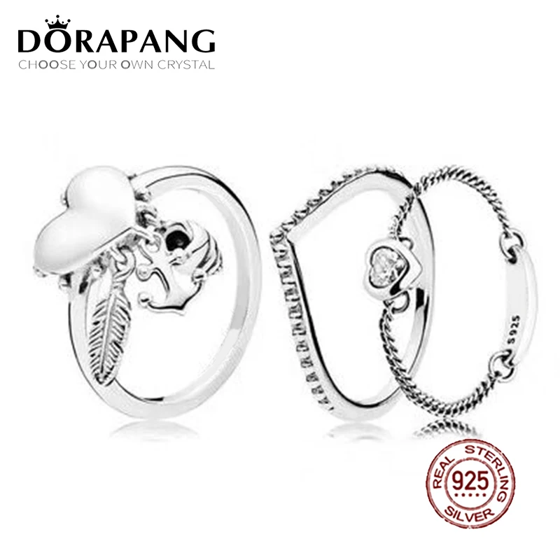 

2018 NEW 100% 925 Sterling Silver Ring Love Heart Spiritual Symbols Stacked Ring Wedding Fashion Women DIY Gift Jewelry