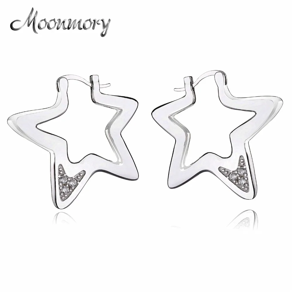 Moonmory, 925 пробы, серебро, сверкающие CZ, изысканные штабелируемые серьги-гвоздики в виде звезды, вечерние, подарок для женщин, ювелирных изделий