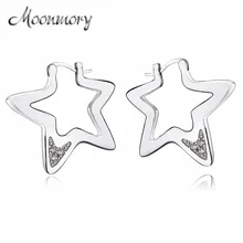 Moonmory, 925 пробы, серебро, сверкающие CZ, изысканные штабелируемые серьги-гвоздики в виде звезды, вечерние, подарок для женщин, ювелирных изделий
