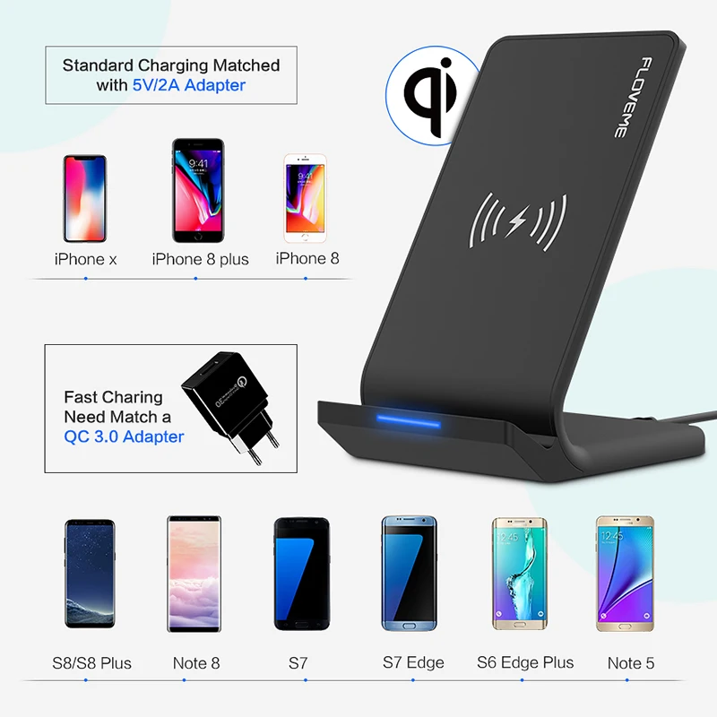 Беспроводное зарядное устройство FLOVEME Qi для iPhone X XS XR 8 10 Вт быстрое USB Samsung Galaxy S8 S9