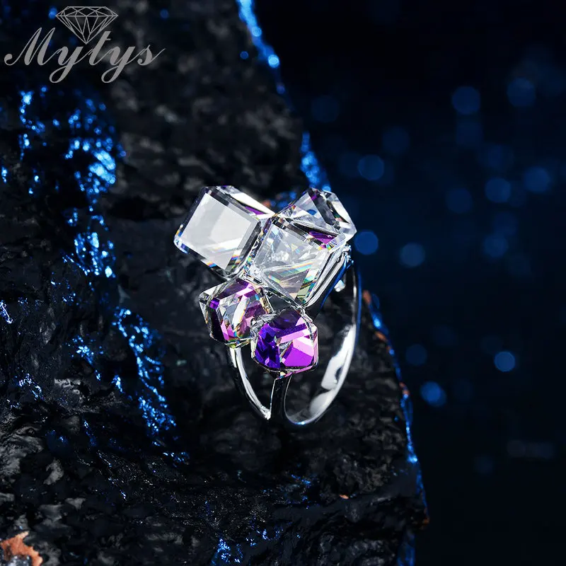 Mytys Геометрические Квадратные фиолетовые прозрачные Кристальные коктейльные кольца для женщин R833