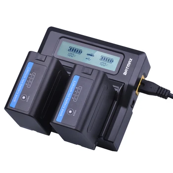 2Pc 7200mAh NP F970 NP-F960 Power Indicator Battery Batterie + Ultra Fast LCD Dual Charger for Sony NP F970 F960 F550 F570 QM91D
