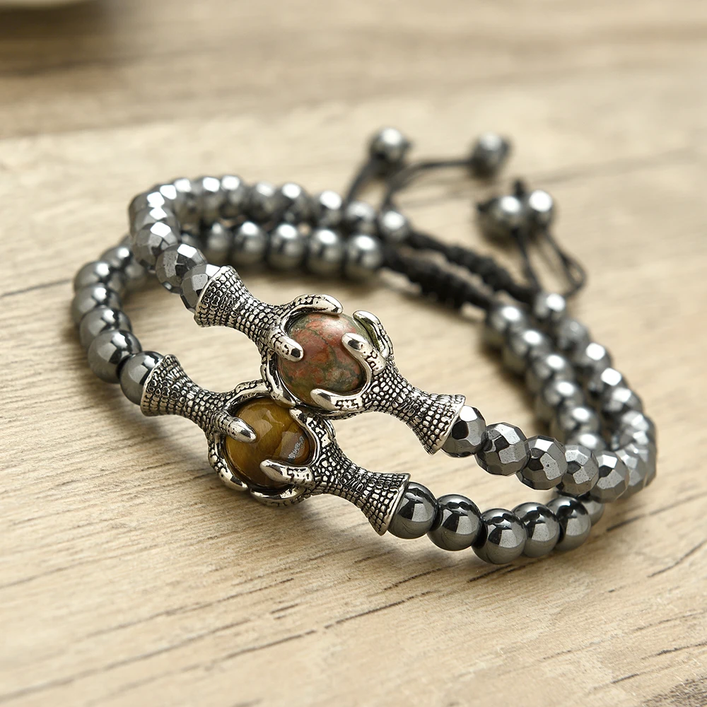 

Eagle Claw Charm Tiger Eye Natural Stone Bracelet for Men Hematite Beaded Bracelet & Bangles Adjustable size male armband heren
