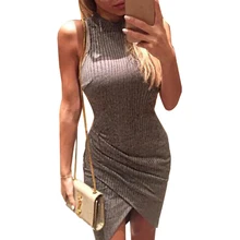 2016 Sexy Bodycon font b Dress b font Elegant Gray Sleeveless Knitted Casual font b Dress