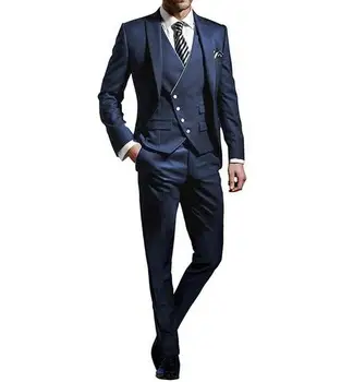 

Navy Blue Men's Suit 3 piece Suit (jacket + pants + vest) Men's Fashion Suit Wedding Groom Party Dress Custom Made