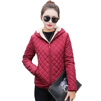 

2018 New Warm Hooded Women Winter Coat Ultra Light Cotton Winter Jacket Women Outwear Parkas Lambswool Women Coats YP1206