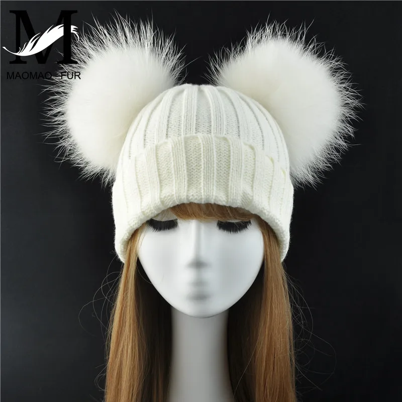 Bulu Nyata Bola Beanie Topi 